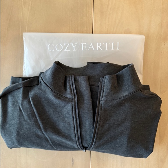 NEW Cozy Earth Men’s Bamboo Quarter Zip Grey - Picture 3 of 3